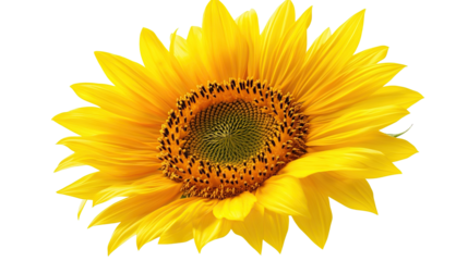 Bright yellow sunflower in full bloom, isolated on transparent white background. PNG