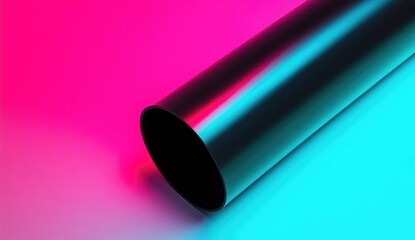 Cylindrical metallic tube on vibrant gradient background