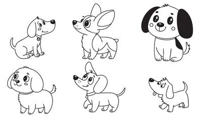 Collection of Little Different Dogs in Doodle Style