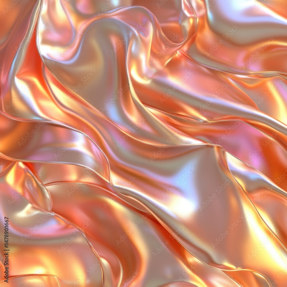 Poster abstract shimmering fabric close up in studio shot showing folds and curves with iridescent color an