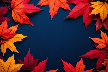 Fototapeta premium autumn leaves on a blue background
