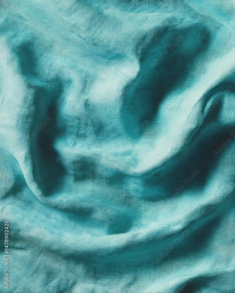 Poster abstract close up of turquoise fabric with flowing folds and soft shadows studio shot for background