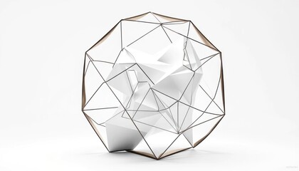 Complex Wireframe Design Enclosing Abstract White Geometric Structures on Seamless Backdrop