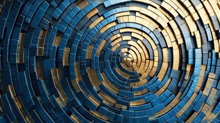 Fototapeta premium A vibrant spiral design formed from blue and gold materials arranged meticulously, creating an alluring optical effect