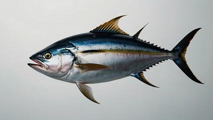 A stunning studio shot of a vibrant tuna fish isolated on a neutral background.