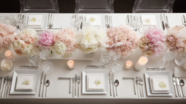 Elegant wedding table with floral centerpiece and fine china, radiating timeless romance and sophistication