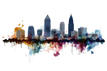 Obraz premium city skyline painted with vibrant colors at night and building style