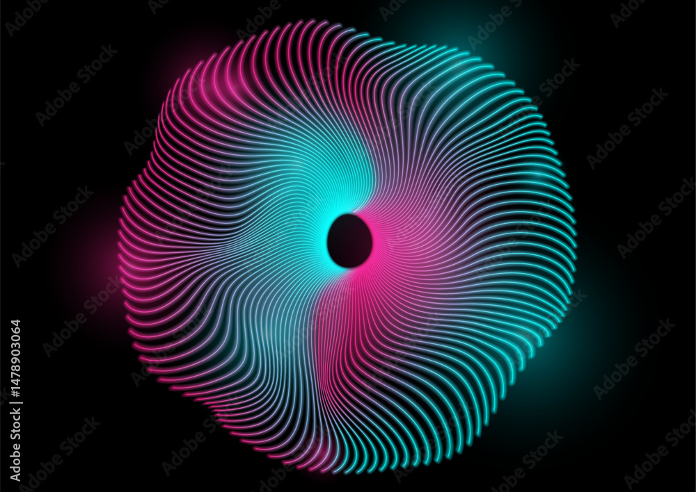 Poster Blue curved twisted circular lines abstract futuristic tech background. Vector minimal art design