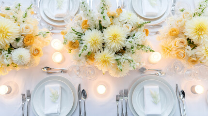 Elegant wedding table with floral centerpiece and fine china, radiating timeless romance and sophistication