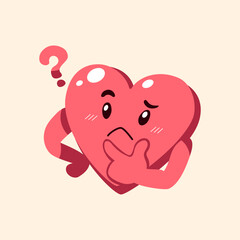 Cute heart cartoon confused thinking vector