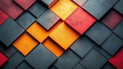 Fototapeta premium Abstract geometric pattern orange red gray cubes