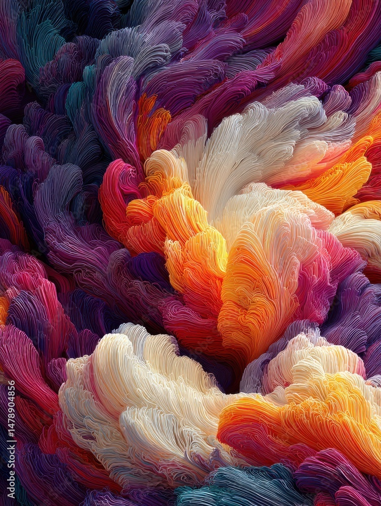 Poster abstract colorful fiber art swirls in motion close up macro shot generative ai background texture pa