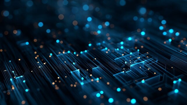 Abstract blue circuit design with glowing digital aesthetic, symbolizing futuristic technology and innovation
