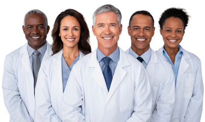 Fototapeta premium Group of healthcare medical team smiling and standing together, isolated on white background