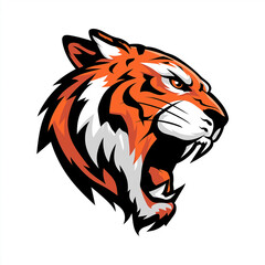 Roaring Tiger Portrait: A fierce and dynamic tiger head profile illustration, embodying strength and power, with a focus on its intense gaze and open mouth displaying sharp teeth.