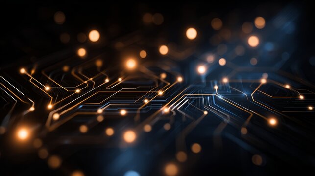 Abstract blue circuit design with glowing digital aesthetic, symbolizing futuristic technology and innovation
