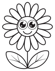 Smiling Cartoon Flower Face - Simple and Fun Coloring Page for Kids