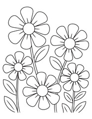 Cheerful Daisy Flowers in a Cluster - Cute Floral Coloring Page for Relaxation