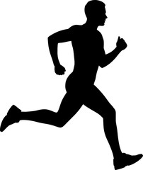 a bold black silhouette of a running figure in the side profile is ideal for athletic branding fitness logos and Global Running Day visuals