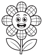 Cheerful Cartoon Flower with Plaid Petals - Fun and Playful Coloring Page for Kids