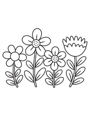 Cartoon Trio Flowers - Fun Coloring Page for Kids and Adults
