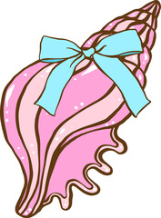 Coquette Seashell Pink Conch Shell Heart with Blue Ribbon bow Pastel Summer 