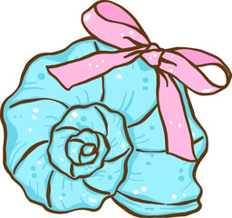 Coquette Seashell Blue Curl Shell Heart with Pink Ribbon bow Pastel Summer 