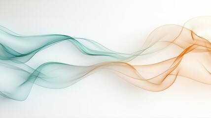 Obraz premium Abstract Flowing Green and Orange Smoke Waves on White Background abstract smoke flowing background