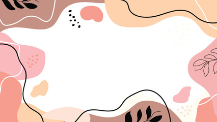 Abstract Pink Peach Background Frame - Modern Botanical Border with Black Leaves for Poster, Invitation, Social Media, Story Template and presentation