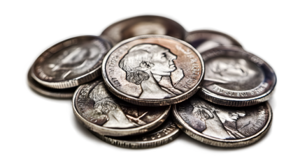 A pile of silver coins with the face of George Washington on them