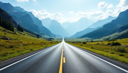 Naklejka premium A scenic road stretches through majestic mountains.