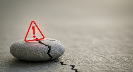 Cautionary stone rests on a fractured surface.