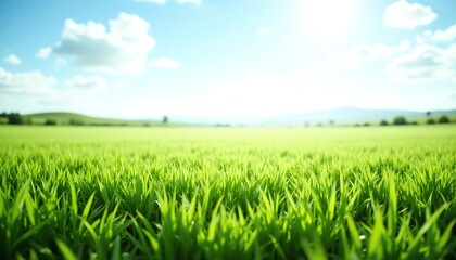 Fototapeta premium Vibrant green grass under a bright blue sky.