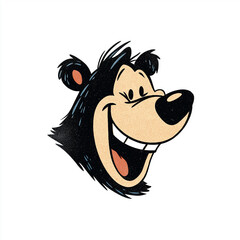 Obraz premium Smiling Bear Illustration: A cheerful cartoon bear with a wide, toothy grin. The illustration features a black bear's head with simple, stylized features.