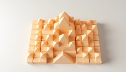 Abstract pyramid structure with geometrical shapes in peach color on a neutral background