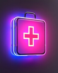 Obraz premium Illuminated first aid kit concept on dark background; vibrant glow, medical assistance, emergency response, health care, modern design