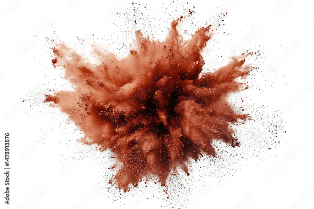 Poster a burst of brown powder explodes in mid-air against a transparent background creating a dramatic clo