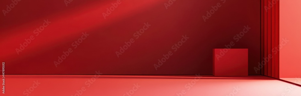 Poster empty red room with a single platform.