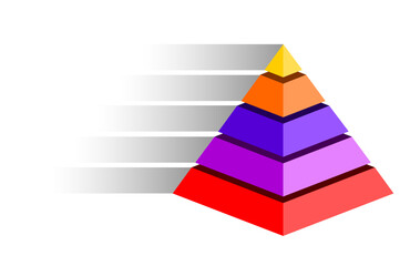 Infographic statistical of red with orange with purple and yellow stepped geometric design, Pyramid shape five layers for creating stacked appearance typical of hierarchical or organizational chart