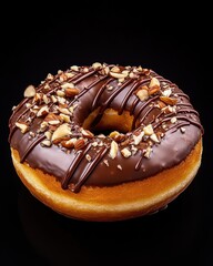 Chocolate donut topped with almonds