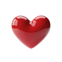 A glossy red heart symbolizing love isolated on a pure white background in 3D style