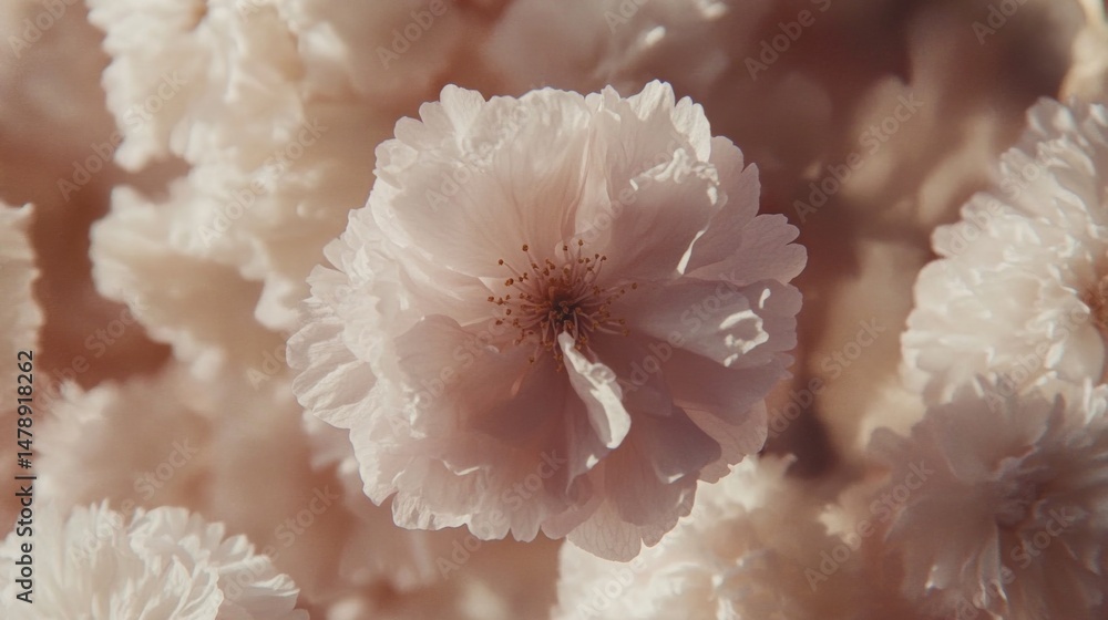 Poster a close-up of a single cherry blossom flower with intricate details, showcasing its soft pink hue an