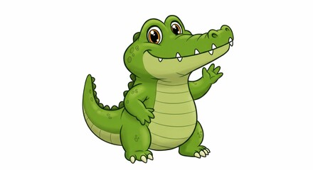 Friendly cartoon alligator waves hello