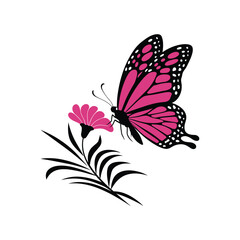 Pink Butterfly on Flower Vector Illustration