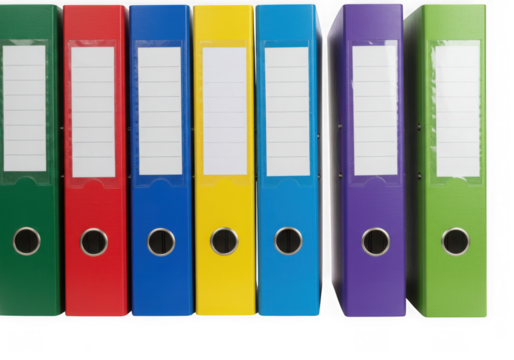 Colorful office binders document organization isolated on transparent background - Powered by Adobe