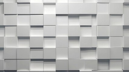 A wall covered in white squares of varying depths creating a geometric pattern and texture design