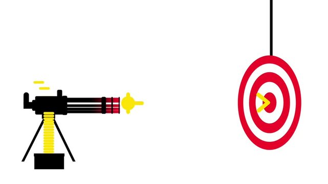 A playful animated cannon shoots toward a red bullseye target, ideal for gamified, goal-setting, or action-oriented visuals in content