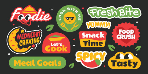 Naklejka premium Food stickers collection. Y2k style design Gen z and millenials caption for video editing or social media