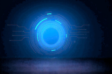 Abstract blue technology design features futuristic light circles for digital business communication—Technology digital interface artificial intelligence hologram future network abstract background 