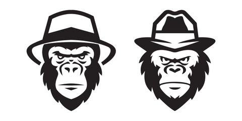 Vector illustration of fierce gorilla head silhouettes
